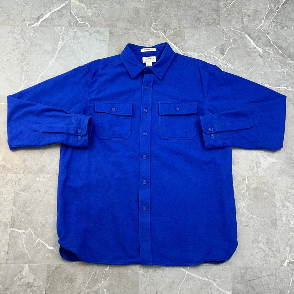 LL Bean Chamois Shirt Mens Large Blue Long Sleeve Outdoor Workwear Gorpcore